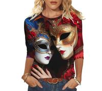 T-shirt pour femme - Manches 3/4 - Imprimé 3D - Col rond - Moderne - Costume de carnaval, 01 - Multicolore, L