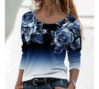 T-shirt pour femme Manches Longues Maille Élastique pour confortable | polyester léger, pour tendance, coupe ajustée qui la silhouette gêner les mouvements(Blue M)