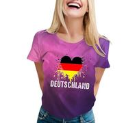 T-shirt pour femme, motif drapeau imprimé, ample, respirant, manches courtes, confortable, décontracté, t-shirt de sport, été, col rond, haut ample pour la vie quotidienne et les festivals, lilas, S