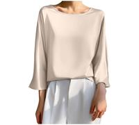 T-shirt pour femme printemps automne mode couleur unie col rond coupe ample pull tops décontracté manches 3/4 tunique chemisiers dames loisirs chemises confortables pour le quotidien, rose gold, M