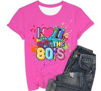 T-shirt pour femme style années 80 - Haut coloré « I Love The 80's » avec motifs rétro - T-shirt amusant pour les fêtes à thème et les fans de nostalgie, M