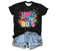 T-shirt pour femme style années 80 - Haut coloré « I Love The 80's » avec motifs rétro - T-shirt amusant pour les fêtes à thème et les fans de nostalgie, L