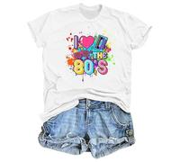 T-shirt pour femme style années 80 - Haut coloré « I Love The 80's » avec motifs rétro - T-shirt amusant pour les fêtes à thème et les fans de nostalgie, M