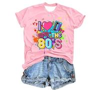 T-shirt pour femme style années 80 - T-shirt graphique avec imprimé « I Love The 80's » | Haut coloré pour les fêtes à thème et les fans rétro, Style_t01 Rose, S