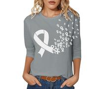 T-shirt pour femme - T-shirt patriotique - Coupe asymétrique - Manches courtes - T-shirt graphique - Rockig Glamour - Applications étoilées - Imprimé mégafon - Haut de fête pour concert, Stil-e02 Gris