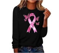 T-Shirt pour Femmes sur Le Cancer du Sein Octobre Rose à Manches Longues Ruban Rose De Sensibilisation Au Cancer du Sein D'Octobre Sport Oversize Sweat T-Shirt Top Col Rond Femmes Streetwear