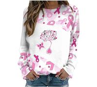 T-Shirt pour Femmes sur Le Cancer du Sein Octobre Rose à Manches Longues Ruban Rose De Sensibilisation Au Cancer du Sein D'Octobre Sport Oversize Sweat Pull De Grande Taille Femmes Sweat Shirt