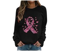 T-Shirt pour Femmes sur Le Cancer du Sein Octobre Rose à Manches Longues Ruban Rose De Sensibilisation Au Cancer du Sein D'Octobre Sport Oversize Sweat Tunique Haut Sexy Femmes Sweat Shirt
