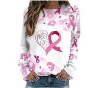 T-Shirt pour Femmes sur Le Cancer du Sein Octobre Rose à Manches Longues Ruban Rose De Sensibilisation Au Cancer du Sein D'Octobre Sport Oversize Sweat Pull De Grande Taille Femmes Sweat Shirt