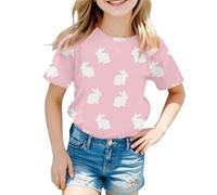 T-shirt pour fille avec imprimé de Pâques mignon pour les tenues décontractées de printemps Activités de loisirs confortables, Rose, 3-4 ans