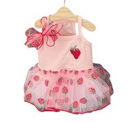 T-shirt pour fille - Vêtement de plage - Gilet de fraise pour chiot et chat - Robe fraise