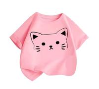 T-shirt pour fille Y2K Kawaii imprimé chaton T-shirt en coton ample T-shirt mignon d'été basique T-shirt décontracté col rond Chemisier léger à manches courtes confortable T-shirt de sport unisexe