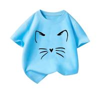 T-shirt pour fille Y2K Kawaii imprimé chaton T-shirt en coton ample T-shirt mignon d'été basique T-shirt décontracté col rond Chemisier léger à manches courtes confortable T-shirt de sport unisexe