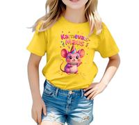T-Shirt pour Filles à Manches Courtes avec Impression Festive col Rond et Design coloré pour Un Confort Optimal Enfant (Yellow, 3-4 Years)