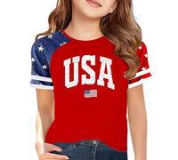 T-shirt pour garçons et filles avec drapeau américain du 4 juillet pour enfants - T-shirt patriotique pour filles, rouge pastèque, 7-8 ans