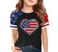 T-shirt pour garçons et filles avec drapeau américain du 4 juillet pour enfants - T-shirt patriotique pour filles, Noir , 11-12 ans