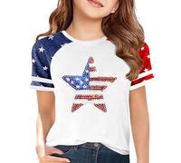 T-shirt pour garçons et filles avec drapeau américain du 4 juillet pour enfants - T-shirt patriotique pour filles, blanc, 5-6 ans