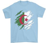 T-shirt pour homme 100 % coton Motif drapeau algérien déchiré, bleu clair, L