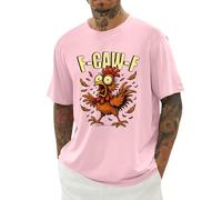 T-shirt pour homme avec coq croissant - T-shirt graphique amusant avec imprimé de jeu de mots F-CAW-F - Haut de dessin animé amusant pour homme avec humour, Style E08 Rose, 5XL