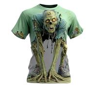T-shirt pour homme avec effet 3D choquant - T-shirt à manches courtes avec imprimé zombie réaliste - Haut effrayant comme costume pour Halloween et fêtes à thème, Style_b02 vert, XXL