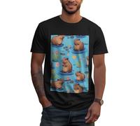 T-shirt pour homme avec illustration de cochon d'Inde - Pour tous les jours - Détente à la maison - Voyage - Activités physiques - Col rond, noir, Taille 3XL