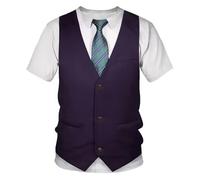 T-Shirt pour Homme avec Impression 3D - Manches Courtes - Faux Costume - Smoking - Gilet nœud Papillon - Chemise - Coupe ajustée - Col Rond - T-Shirt de Sport - T-Shirt d'été