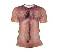 T-shirt pour homme avec imprimé 3D Muscles Coupe large Col rond Haut pour fêtes Amusant Réaliste Manches Courtes Vêtements d'Halloween et Carnaval, kaki, M