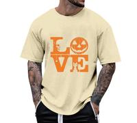 T-shirt pour homme avec imprimé citrouille, décontracté, confortable, à manches courtes, pour le quotidien, le sport et les loisirs, léger et respirant, beige, 3XL