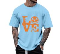 T-shirt pour homme avec imprimé citrouille, décontracté, confortable, à manches courtes, pour le quotidien, le sport et les loisirs, léger et respirant, bleu ciel, M