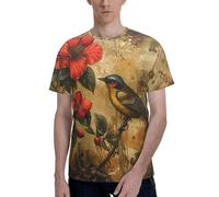 T-shirt pour homme avec imprimé floral et oiseau, T-shirts confortables pour homme, pour un usage quotidien et des occasions spéciales, Noir , S