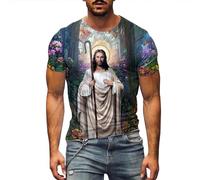 T-shirt pour homme avec imprimé Jésus de Pâques religieux chrétien Jésus Croix T-shirt homme Polo en tricot uni T-shirt de golf, Noir , S