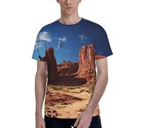T-shirt pour homme avec imprimé paysage rouge étoilé Aky, T-shirts confortables pour homme, pour un usage quotidien et des occasions spéciales, Noir , M
