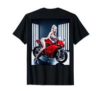 T-Shirt pour Homme avec Inscription « Hot Girl on » - Blonde & Motorcycle Back Print T-Shirt