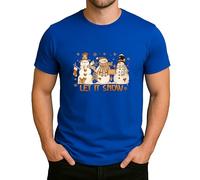 T-shirt pour homme avec inscription « Let It Snow » - Motif 3 bonshommes de neige - Cœur et étoiles - Cadeau, bleu, S