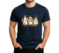 T-shirt pour homme avec inscription « Let It Snow » - Motif 3 bonshommes de neige - Cœur et étoiles - Cadeau, Bleu marine, S