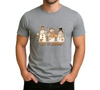 T-shirt pour homme avec inscription « Let It Snow » - Motif 3 bonshommes de neige - Cœur et étoiles - Cadeau, gris, S