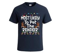 T-shirt pour homme avec inscription « Most Likely to Pet The Reindeer », T-shirt bleu marine imprimé blanc, 5XL