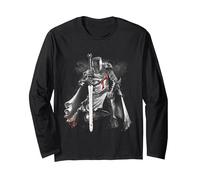 T-Shirt pour Homme avec Motif Chevalier Templier - Jésus - Croix - Knight Warrior Manche Longue, Unisexe pour Adultes, Noir, XXL