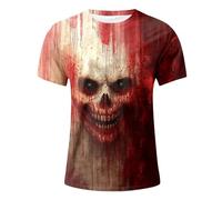 T-shirt pour homme avec motif d'Halloween décontracté col rond graphique sang grande taille imprimé uni manches courtes pour les fêtes décontractées, rouge, M