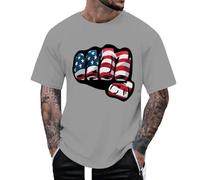 T-shirt pour homme avec poing drapeau américain - T-shirt graphique avec drapeau américain et étoiles - Haut patriotique pour le 4 juillet et la vie quotidienne, Style T04 Gris, XL