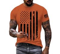 T-shirt pour homme commémoratif du drapeau américain, jour de l'indépendance, été, décontracté, manches courtes, T-shirts légers et amusants pour hommes, Orange, 4XL