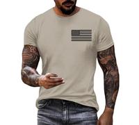 T-shirt pour homme commémoratif du drapeau américain Jour de l'indépendance Été Décontracté Manches courtes Mode Drôle T-shirts pour homme, Beige, XXL