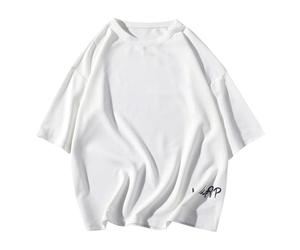 T-shirt pour homme - Coupe ample - Manches courtes - Haut d'été avec col rond - Coupe large - Uni - Basique - T-shirt long vintage streetwear avec lettres créatives