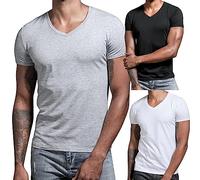 T-shirt pour homme coupe basse col en V profond T-shirt de sport moderne en coton 2025 couleur unie, gris, XL