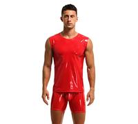 T-shirt pour homme débardeur sans manches cuir vernis aspect latex noir homme sous-vêtements stretch chemise tops clubwear guywear gogo swingerclub chemise décontractée été muscle top vinyle haut