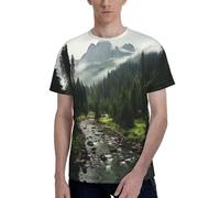 T-shirt pour homme imprimé paysage de montagne, T-shirts confortables pour homme, pour un usage quotidien et des occasions spéciales, Noir , M