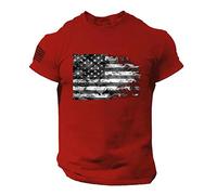 T-shirt pour homme Independence Day - Léger - Décontracté - Couleur unie - Manches courtes - Respirant et confortable - Coupe droite - Avec col rond - Coupe classique - Imprimé drapeau d'été - Pour la