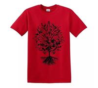 T-shirt pour homme inspiré de l'arbre de la musique tribal, arbre de vie, chêne roi air, note de guitare, base en métal, T-shirt rouge imprimé noir, S
