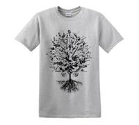 T-shirt pour homme inspiré de l'arbre de la musique tribal, arbre de vie, chêne roi air, note de guitare, base en métal, T-shirt Sport Gris Imprimé Noir, S