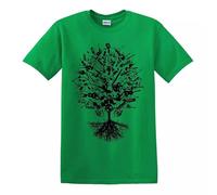 T-shirt pour homme inspiré de l'arbre de la musique tribal, arbre de vie, chêne roi air, note de guitare, base en métal, T-shirt vert irlandais imprimé noir, S
